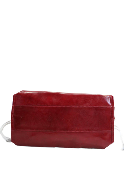 M Made In Italy Womens Leather Gold Toned Buttoned Handbag Red Size L