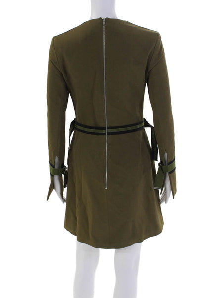 David Koma Womens Back Zip Long Sleeve Crepe Sheath Dress Brown Size 10