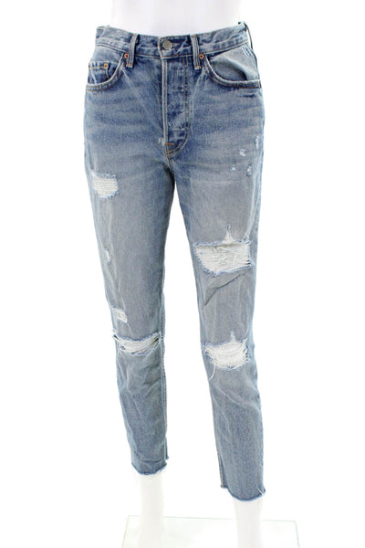 Grlfrnd Womens Karolina Distressed Skinny Leg Jeans Blue Cotton Size 26