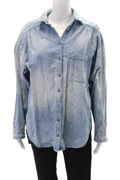 Pilcro and the Letterpress Anthropologie Womens Button-Down Top Blue Size S