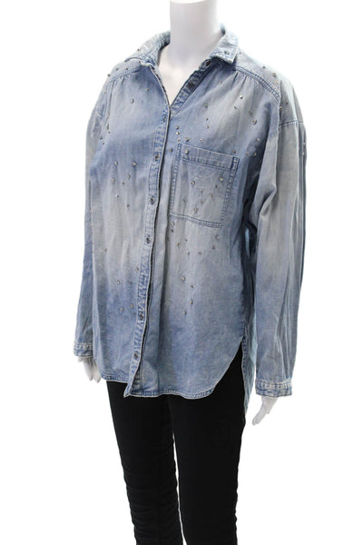 Pilcro and the Letterpress Anthropologie Womens Button-Down Top Blue Size S