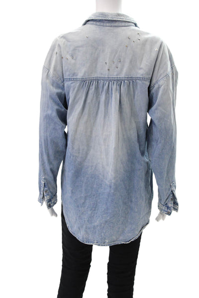Pilcro and the Letterpress Anthropologie Womens Button-Down Top Blue Size S