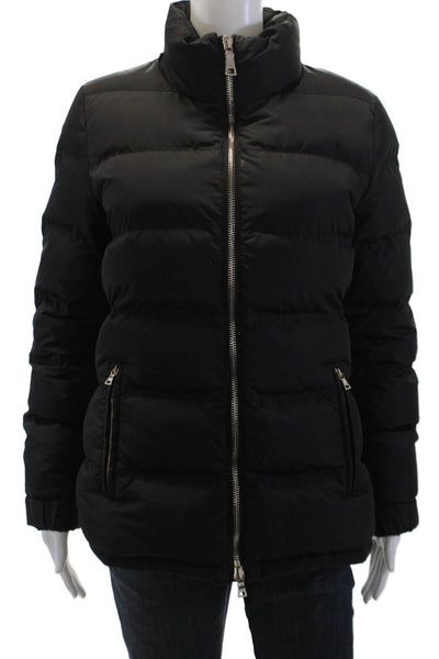 Prada Womens Two Pocket High Neck Long Sleeve Zip Up Puffer Coat Black Size S