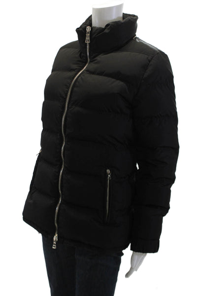 Prada Womens Two Pocket High Neck Long Sleeve Zip Up Puffer Coat Black Size S