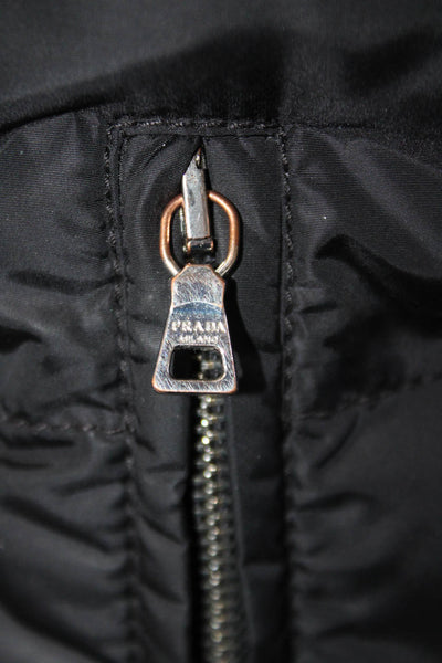 Prada Womens Two Pocket High Neck Long Sleeve Zip Up Puffer Coat Black Size S