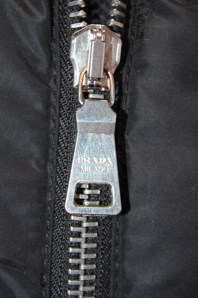 Prada Womens Two Pocket High Neck Long Sleeve Zip Up Puffer Coat Black Size S