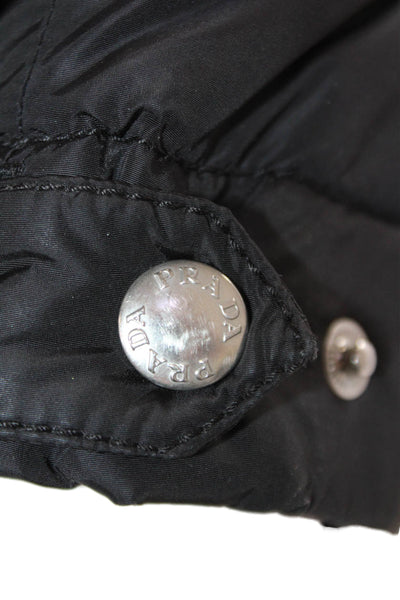 Prada Womens Two Pocket High Neck Long Sleeve Zip Up Puffer Coat Black Size S