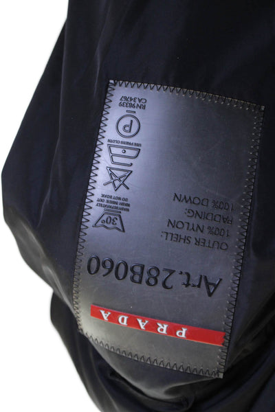 Prada Womens Two Pocket High Neck Long Sleeve Zip Up Puffer Coat Black Size S