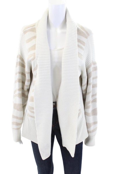 Varley Womens Animal Print Long Sleeves Cardigan Sweater Beige Wool Size Small