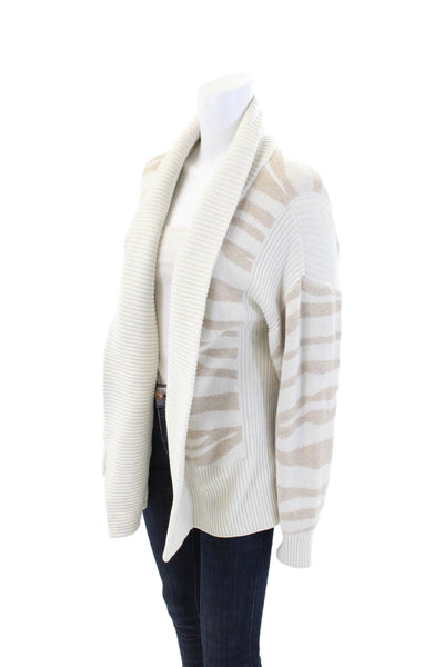 Varley Womens Animal Print Long Sleeves Cardigan Sweater Beige Wool Size Small
