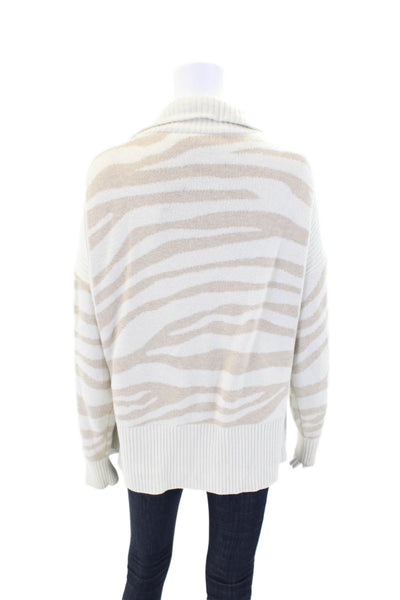 Varley Womens Animal Print Long Sleeves Cardigan Sweater Beige Wool Size Small