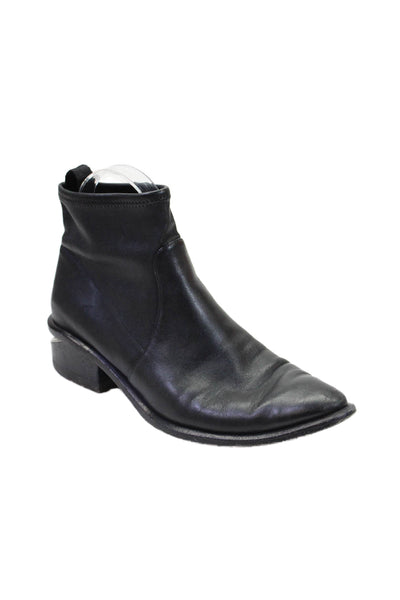 Alexander Wang Women's Pointed Toe Pull-On Leather Ankle Boots Black Size 38.5