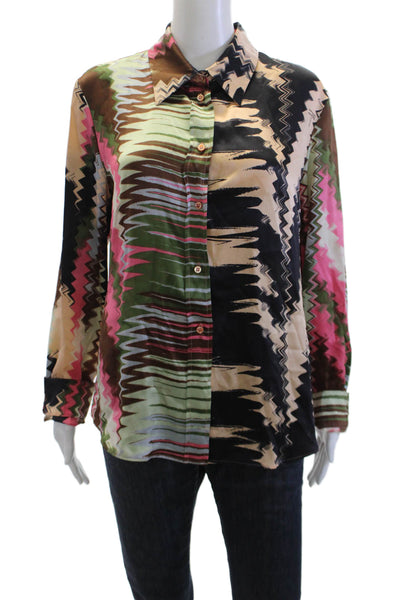 Missoni Women's Collared Long Sleeves Button Up Silk Shirt Multicolor Size 12