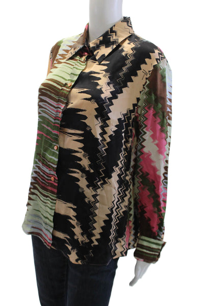 Missoni Women's Collared Long Sleeves Button Up Silk Shirt Multicolor Size 12