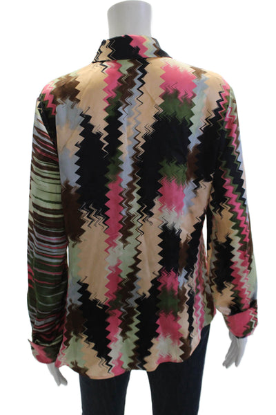 Missoni Women's Collared Long Sleeves Button Up Silk Shirt Multicolor Size 12