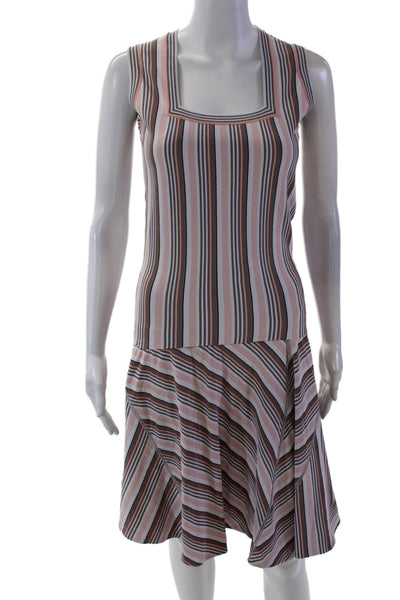 Alaia Womens Stretch Striped Square Neck Tank Top + Skirt Set Orange Size S