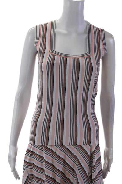Alaia Womens Stretch Striped Square Neck Tank Top + Skirt Set Orange Size S