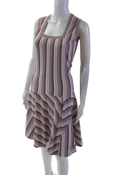 Alaia Womens Stretch Striped Square Neck Tank Top + Skirt Set Orange Size S