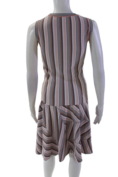 Alaia Womens Stretch Striped Square Neck Tank Top + Skirt Set Orange Size S