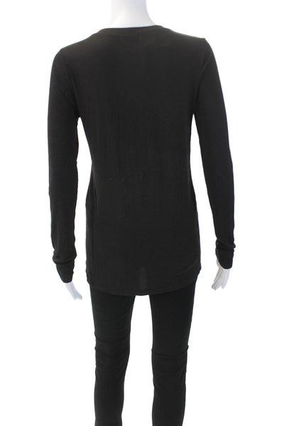 DKNY Womens Henley Neck Long Sleeve Jersey Knit Top Black Size XS