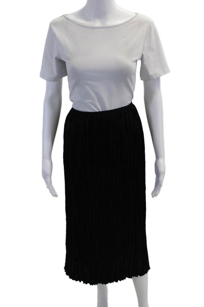 Bella Dahl Women's Elastic Waist Lined Pleated Flare Maxi Skirt Black Size L