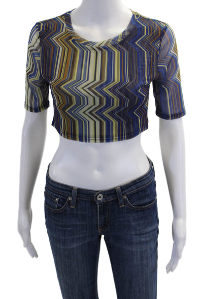 Misa Women's Round Neck Short Sleeves Cropped Top Multicolor Size XS