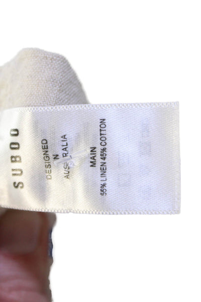 Suboo Womens Linen Button Down Short Sleeves Shirt Beige Size Extra Small