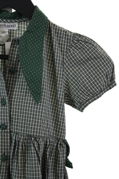 Cacharel Girls Cotton Plaid Collar Short Sleeve Shift Dress Green Size 5