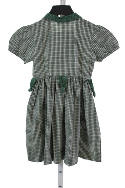 Cacharel Girls Cotton Plaid Collar Short Sleeve Shift Dress Green Size 5