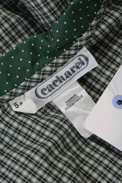 Cacharel Girls Cotton Plaid Collar Short Sleeve Shift Dress Green Size 5