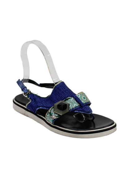 Nicholas Kirkwood Womens Embellished Thong Flats Sandals Shoes Blue Combo Size 7