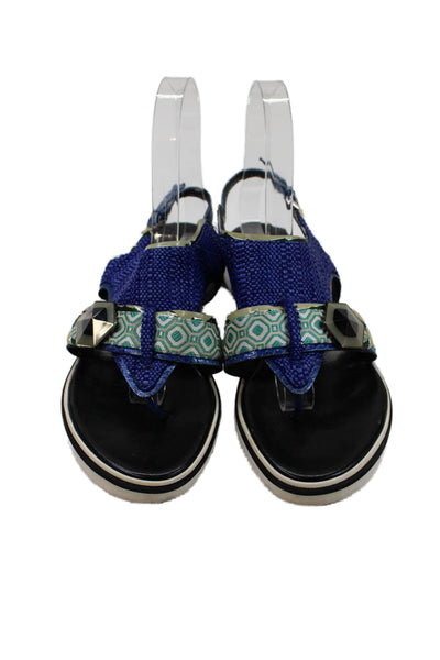 Nicholas Kirkwood Womens Embellished Thong Flats Sandals Shoes Blue Combo Size 7