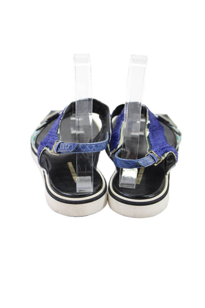 Nicholas Kirkwood Womens Embellished Thong Flats Sandals Shoes Blue Combo Size 7