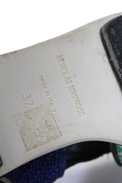 Nicholas Kirkwood Womens Embellished Thong Flats Sandals Shoes Blue Combo Size 7