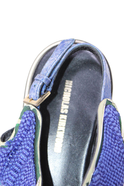 Nicholas Kirkwood Womens Embellished Thong Flats Sandals Shoes Blue Combo Size 7