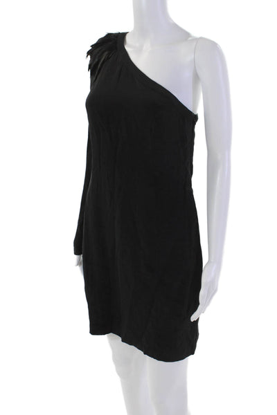 Madison Marcus Womens Silk One Sleeve Feather Lined Dress Black Size M