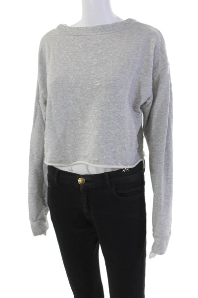 Alo Womens Textured Round Neck Long Sleeve Distressed Sweater Gray Size M