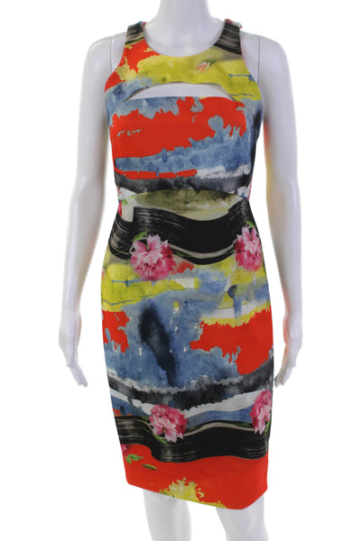 Milly Womens Abstract Cut Out Round Neck Sleeveless Dress Multicolor Size 2