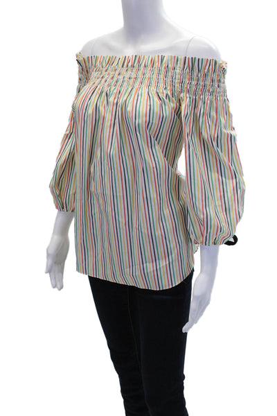 Caroline Constas Womens Cotton Striped Off-the-Shoulder Blouse Multicolor Size X