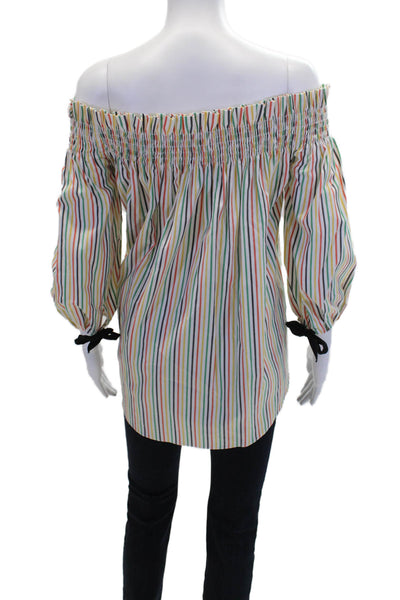 Caroline Constas Womens Cotton Striped Off-the-Shoulder Blouse Multicolor Size X