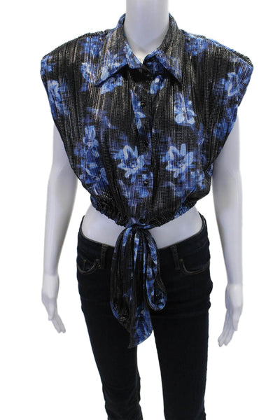 Sabina Musayev Women's Collared Sleeveless Tie Waist Thessaly Top Floral Size M