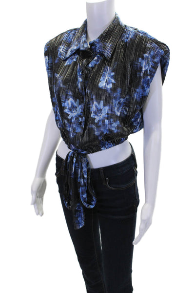 Sabina Musayev Women's Collared Sleeveless Tie Waist Thessaly Top Floral Size M