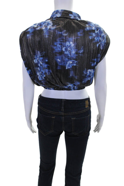 Sabina Musayev Women's Collared Sleeveless Tie Waist Thessaly Top Floral Size M