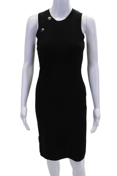 Minnie Rose Womens Round Neck Sleeveless Button Sweater Midi Dress Black Size XS