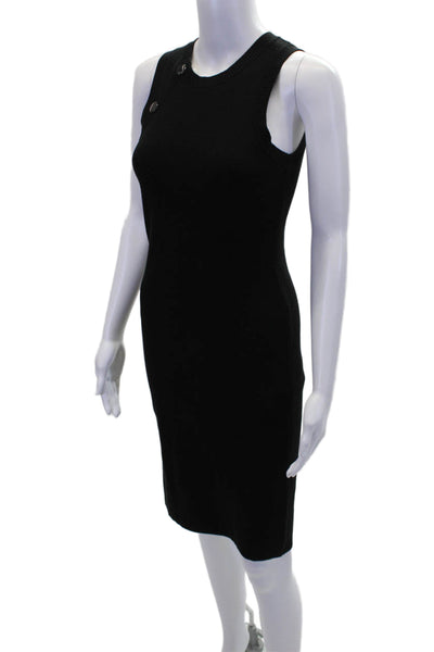 Minnie Rose Womens Round Neck Sleeveless Button Sweater Midi Dress Black Size XS