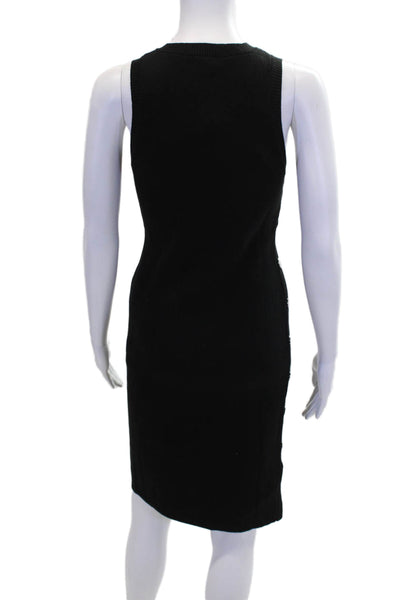 Minnie Rose Womens Round Neck Sleeveless Button Sweater Midi Dress Black Size XS
