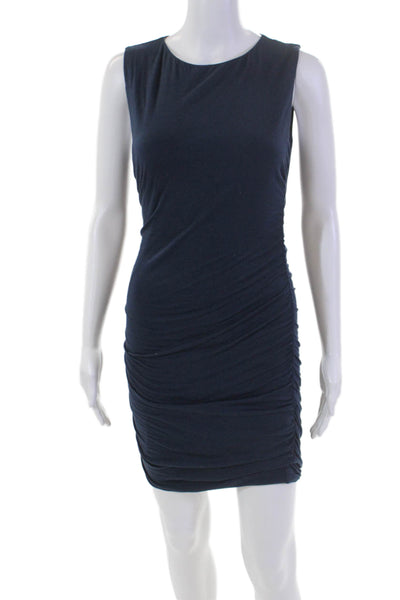 Velvet Womens Sleeveless High Neck Ruched Fit Bodycon Dress Blue Size M