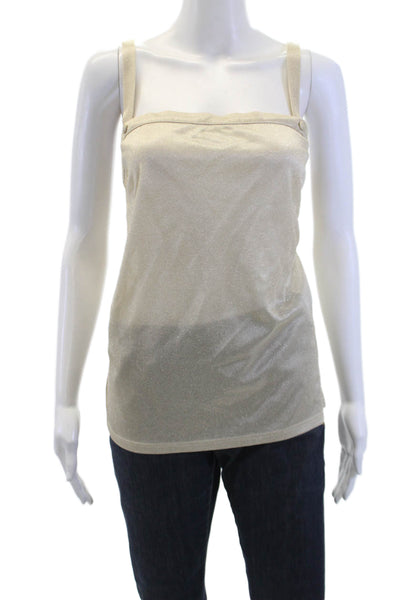 Chanel Womens Sparkly Square Neck Pullover Tank Top Blouse Cream Size 42