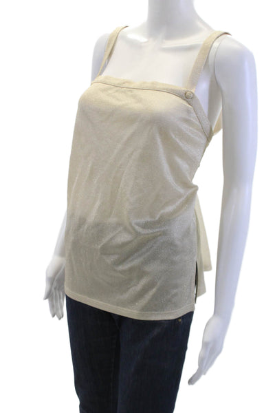 Chanel Womens Sparkly Square Neck Pullover Tank Top Blouse Cream Size 42