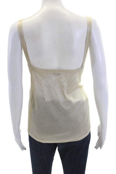 Chanel Womens Sparkly Square Neck Pullover Tank Top Blouse Cream Size 42
